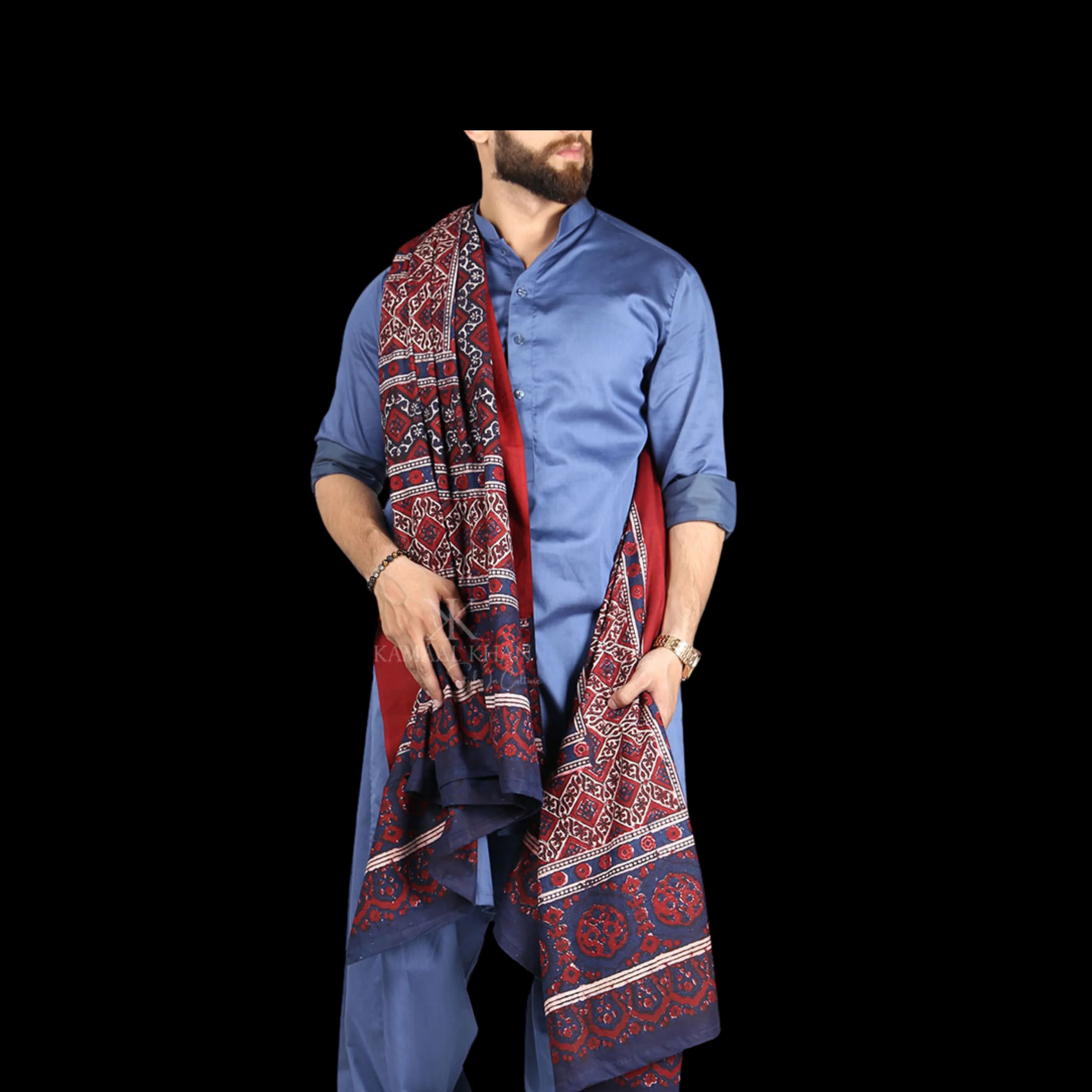 Ajrak Cotton Shawl product and export visual